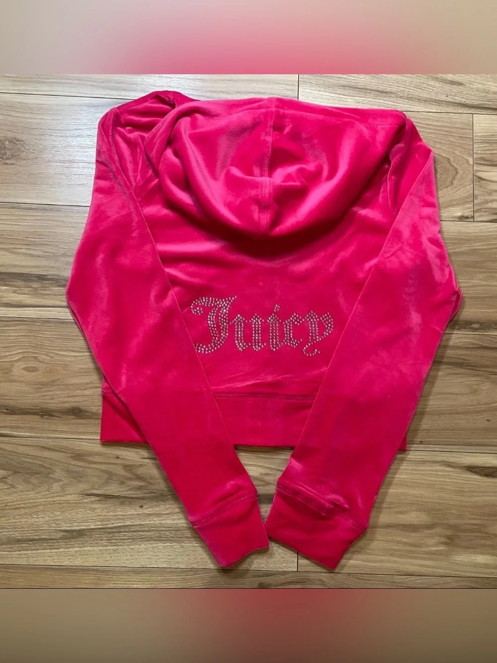 JUICY COUTURE Velour OG Bling Tracksuit Hoodie Pant Set Watermelon Pink Medium - Picture 2 of 9